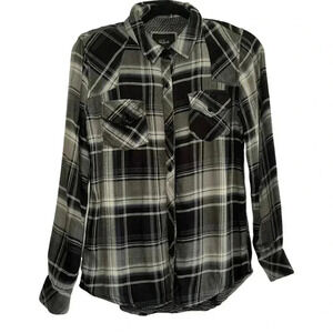 Rails Plaid Black White Blue Long Sleeve Tencel and  Rayon Size XS